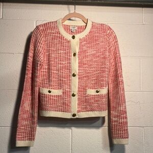 J. Crew Pink and Cream Cropped Cardigan with Textured Pattern